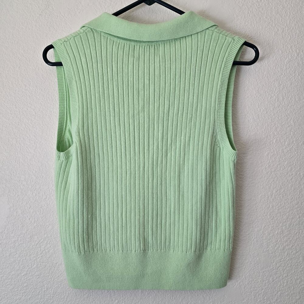 Womens Large Pastel Green Rib Knit Crop Polo Shirt Clueless Preppy Old Money Y2k - Picture 6 of 7